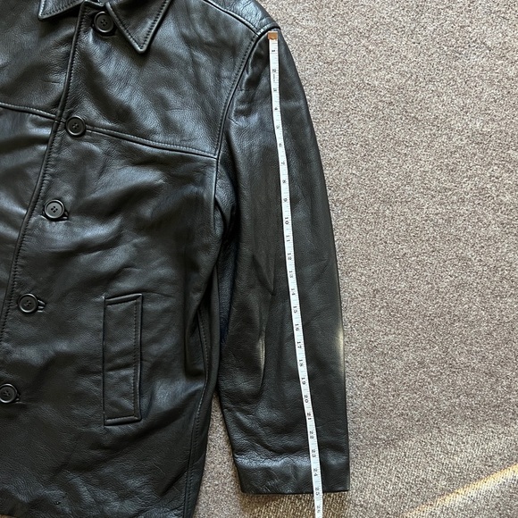 Vintage Black Genuine Leather Button Front Jacket Men’s S Heavyweight Coat 90s - Picture 10 of 14